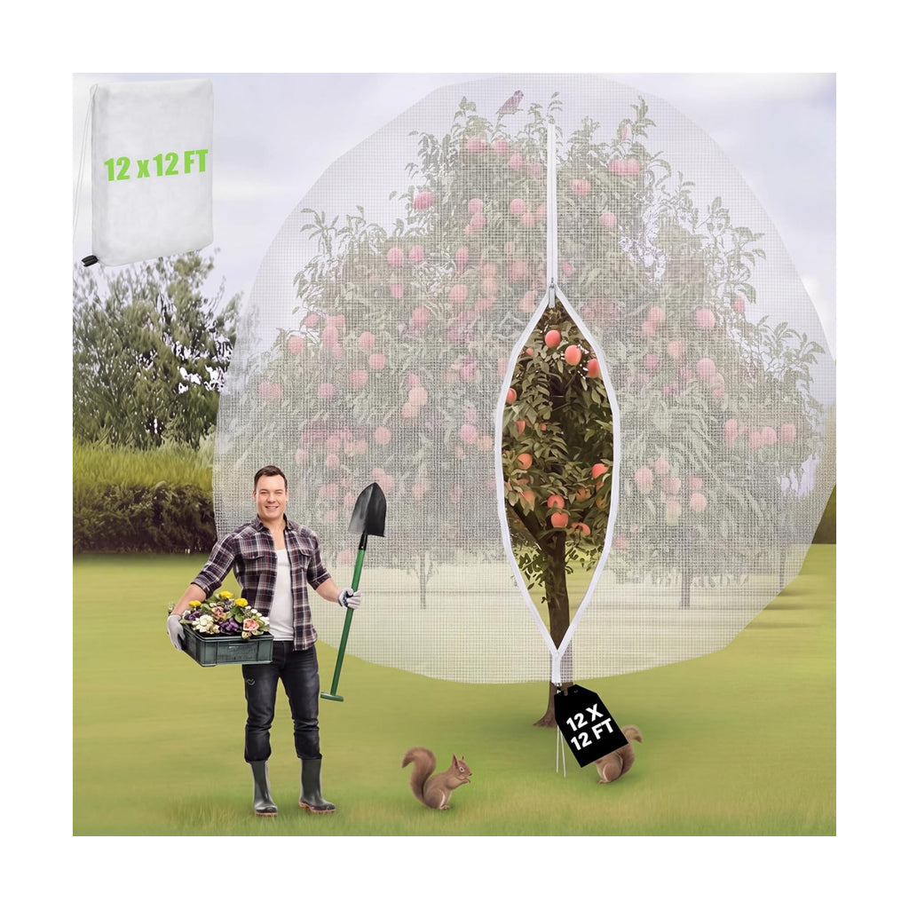 1 Pcs Large Fruit Tree Netting 12 X 12 Ft with Zipper Drawstring | Protect Fruit from Squirrels Birds Bug Deer & Rat