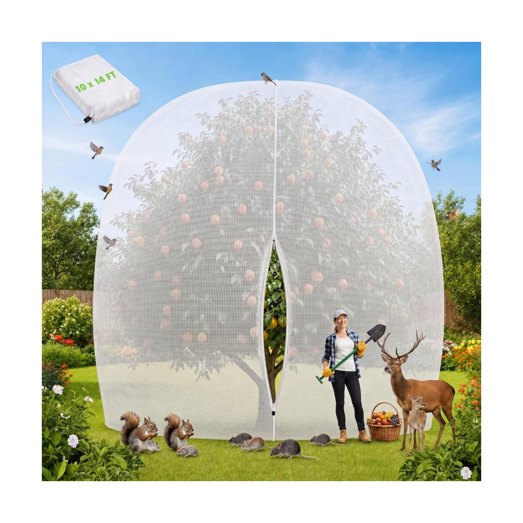 1 Pcs Large Fruit Tree Netting 10 X 14 Ft with Zipper Drawstring | Protect Fruit from Squirrels Birds Bug Deer & Rat