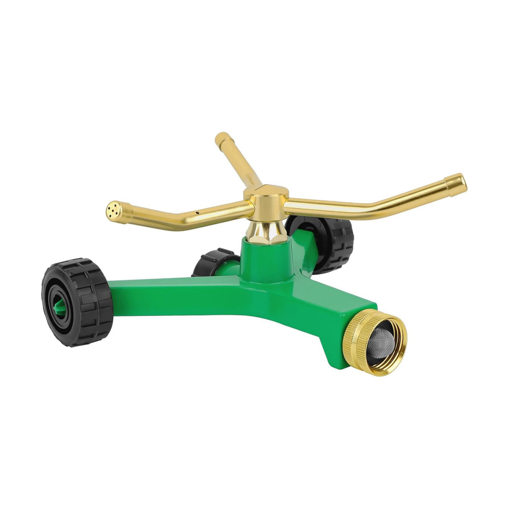 RESTMO 3-Arm Metal Sprinkler with Wheel Base | 360 Degree Automatic Rotary Lawn Sprinkler System for Garden Plant