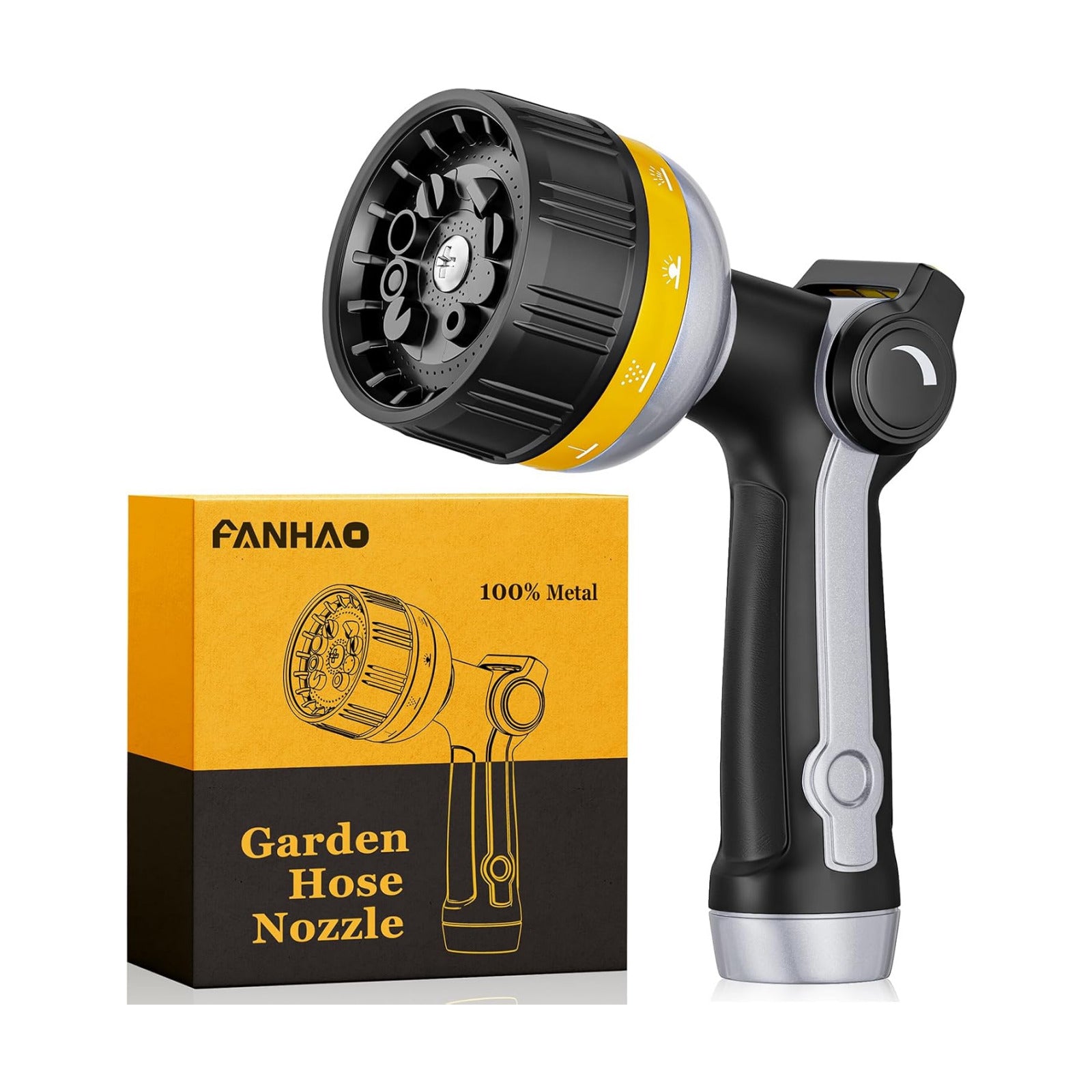FANHAO Metal Thumb Control Garden Hose Nozzle Heavy Duty, 10 Spray Patterns | Rustproof Leak Proof, Comfortable