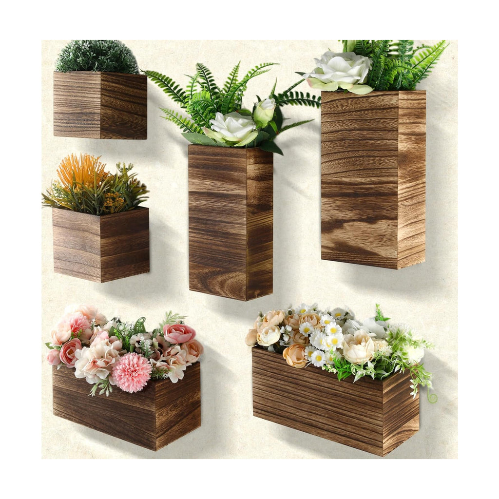 6 Pack Rustic Wood Wall Planters Hanging Wall Planters Pocket Vases Hanging Decor Vase for Plants Dried Flowers Faux