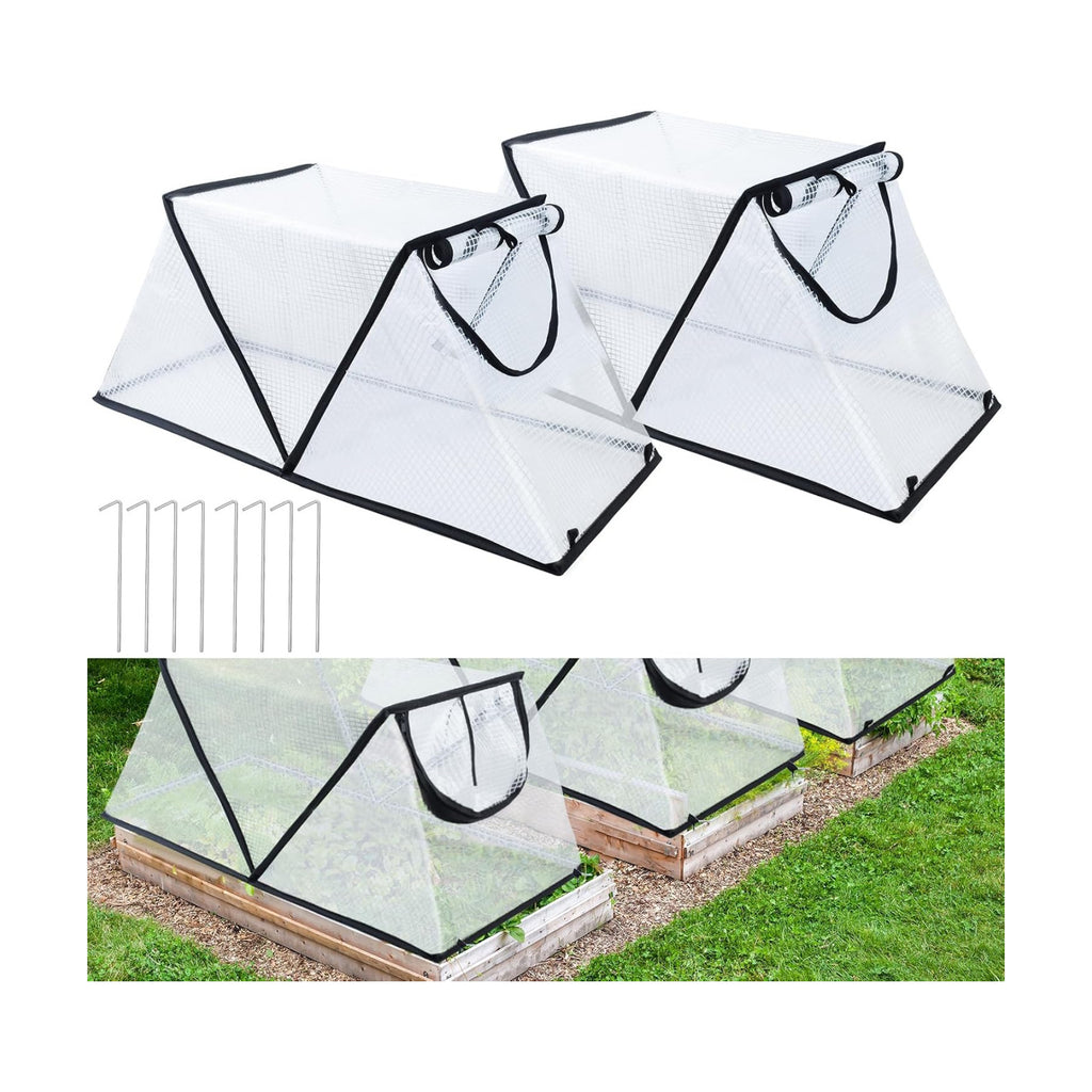 2Pack Garden Row Accelerator Plants Cover, Foldable Raised Garden Bed Cover with Zipper Door Waterproof Small