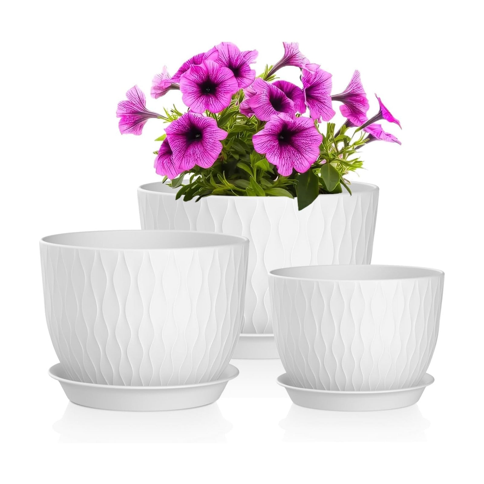 QRRICA Plant Pots 12/10/9 Inch Pots, Set of 3 Plastic Planters with Drainage Holes and Saucers,Plastic Flower