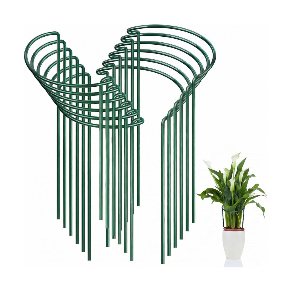 12 Pack Plant Support Stakes, Peony Cages and Supports, Metal Garden Plant Stake(10" Wide x 16" High) Green Half Round