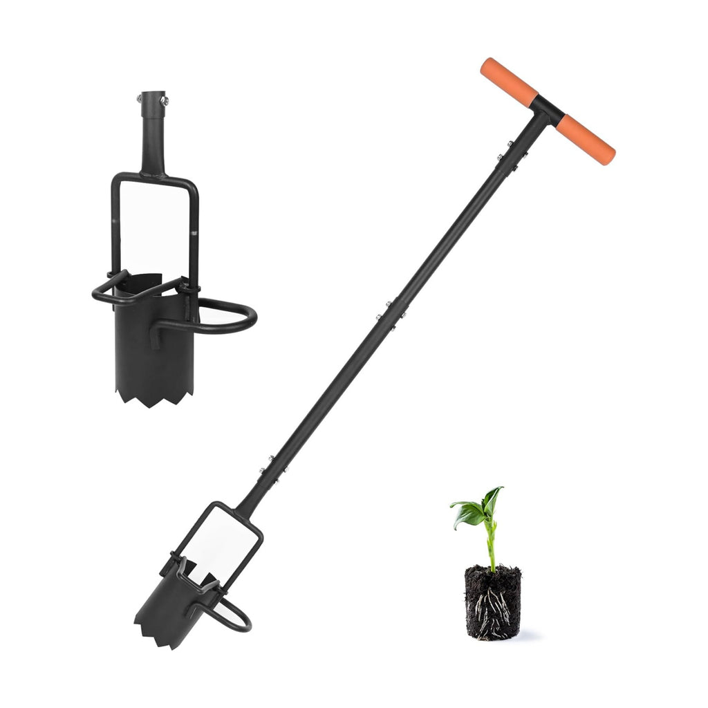 BARAYSTUS Bulb Planter Tool Long Handle, Tulip Bulb Planter Tool with Serrated Base & Double Pedal, Soft T Grip Sod