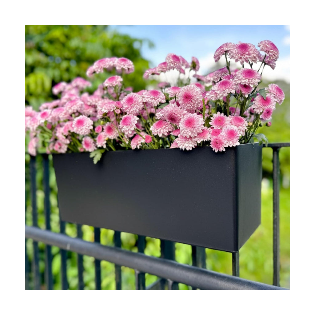 LaLaGreen Railing Planter Box (20 Inch, 4 Pack) Black Rectangular Window Flower Boxes with Bracket, Self Watering