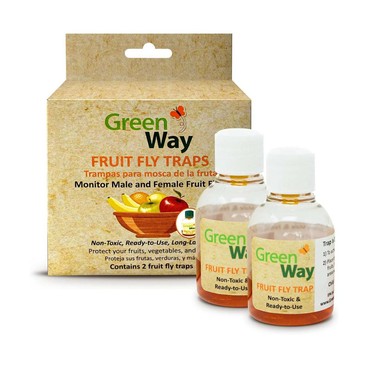 Greenway Traps Fruit Fly Trap, Indoor and Kitchen, 2 Packs (4 Traps) | Reduced Fruit Fly Infestations, Non-Toxic