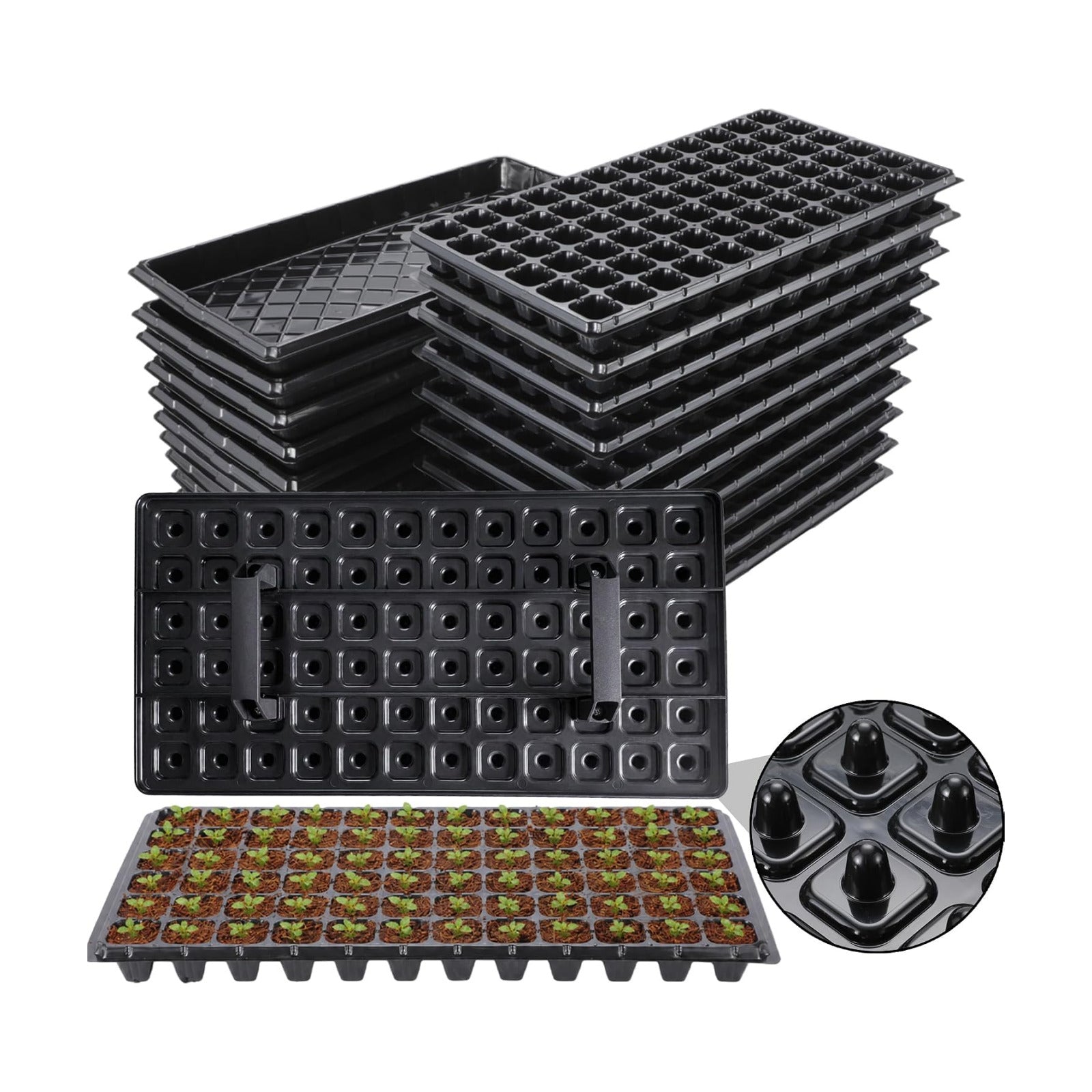 Oscorna (20Pack) 72-Cell Seed Starter Trays with Dibber, 10 Pack Nursery Starting with Base Tray, 72 Hole Soil Digger