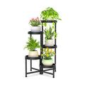 iDavosic.ly 5 Tier Folding Plant Stand Indoor Outdoor, Plastic Tray, Black | Space Saving Tiered Corner Storage Display