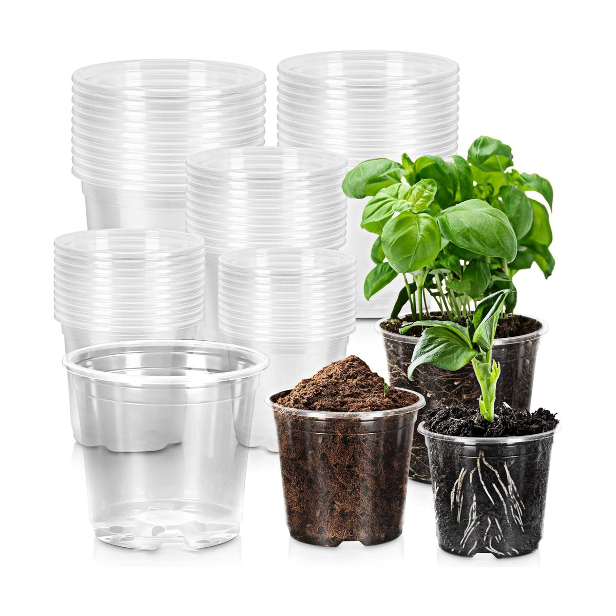45 Pack Clear Nursery Pots for Plants, 7/6/5/4/3 Inch Clear Plant Pots with Drainage Holes, Plastic Nursery Pots for Beautiful Succulents, Landscape Plants, Lilies, Mint