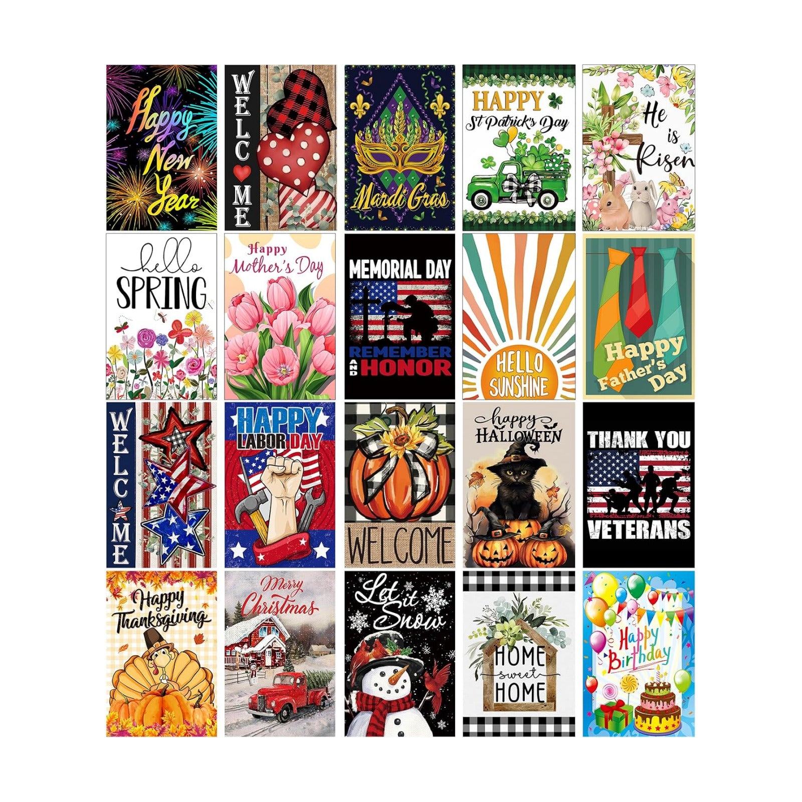 20 Pack Seasonal Garden Flags Set Double Sided 12x18 Inch Small Yard Flags, Holiday Seasonal Garden Flag for Outside