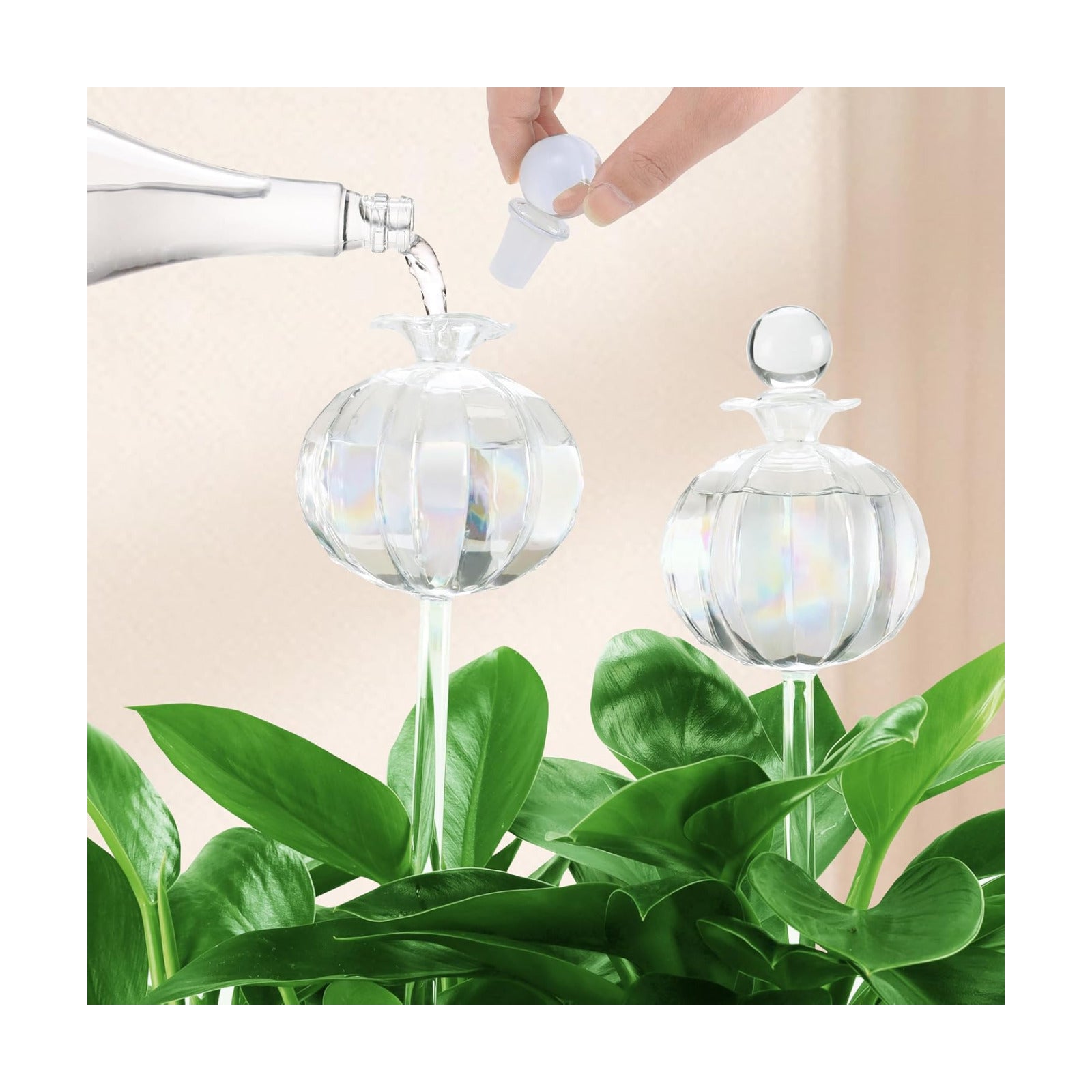 Soilagua 10 oz Large Top Fill Cactus Plant Self Watering Globes, Light Iridescent Glass Water Bulbs, Slow Release