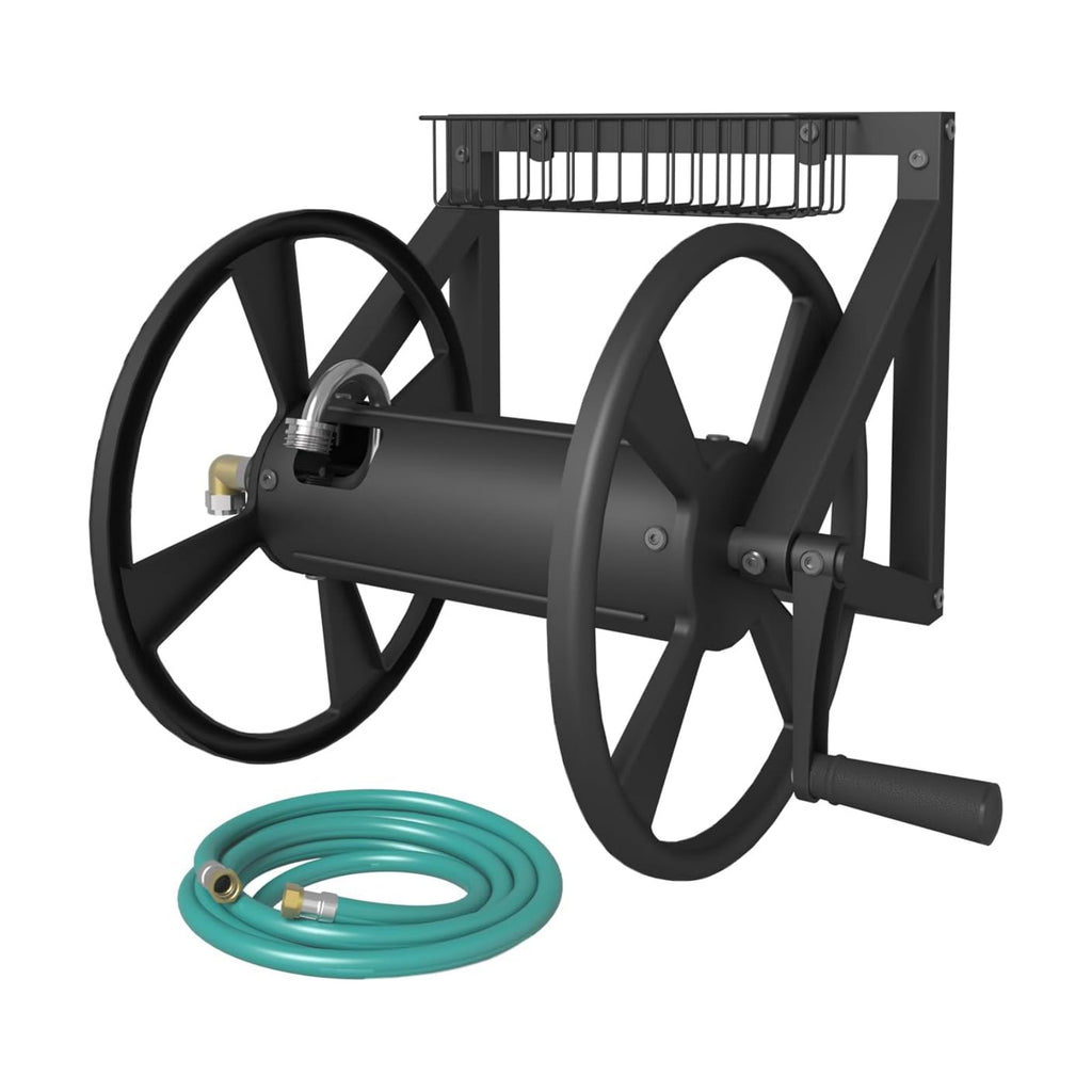 Triangle Wall Mounted Garden Hose Reel, Outdoor Heavy-Duty Water Hoses Holder Winder, Holds 125 Ft of 5/8-Inch Hose
