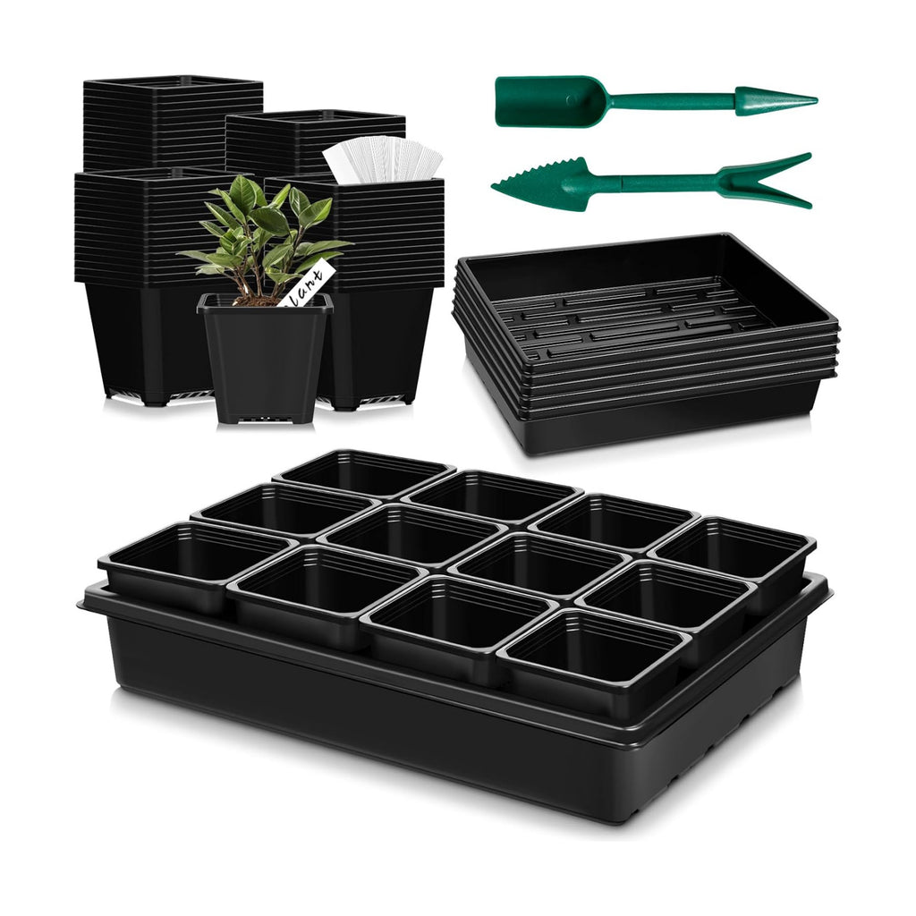mwellewm 5 Pcs Seed Starter Tray, 3.5 Inch (9CM) 60 Pcs Nursery Pots Kit, Thickened Seed Starting Trays Square Seedling