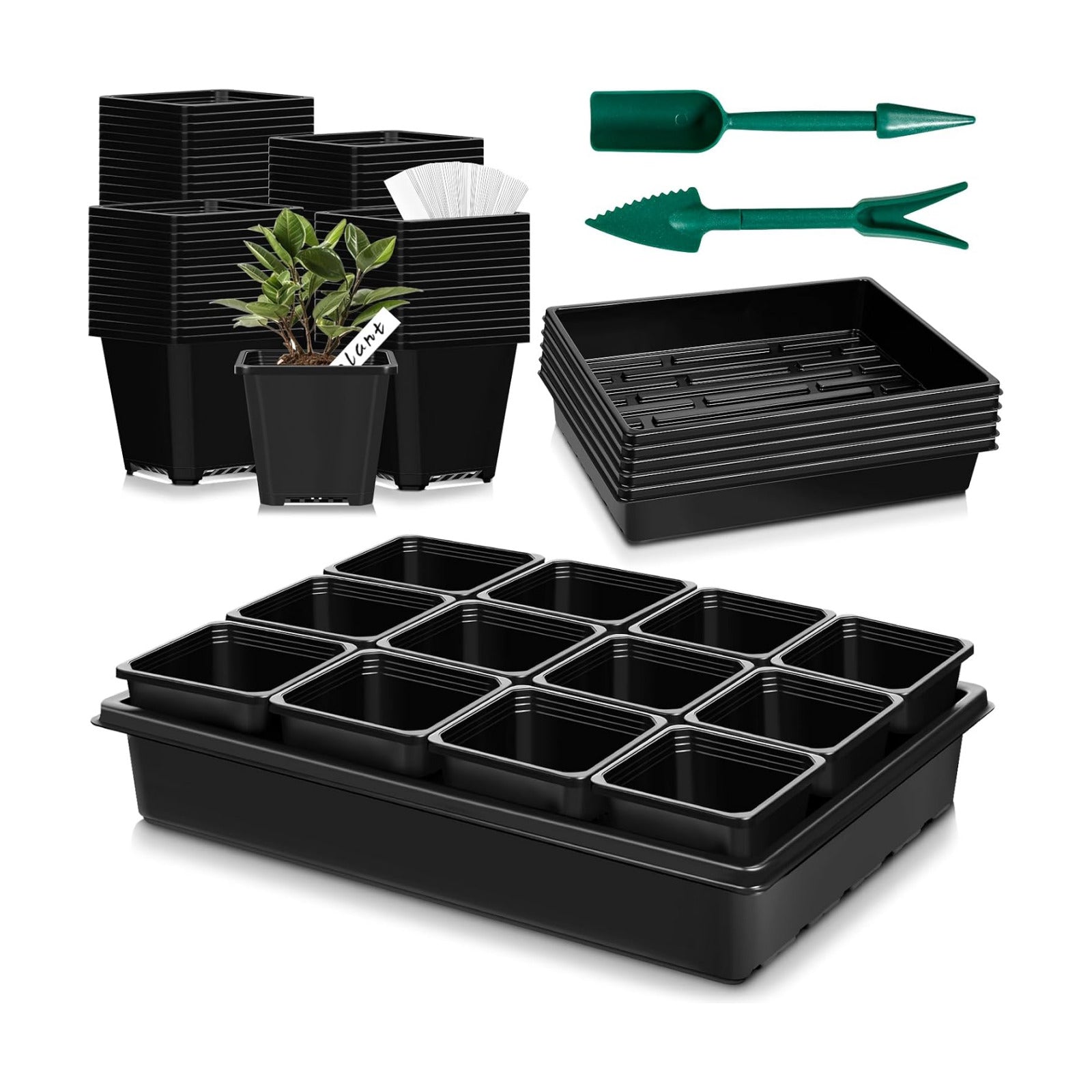 mwellewm 5 Pcs Seed Starter Tray, 3.5 Inch (9CM) 60 Pcs Nursery Pots Kit, Thickened Seed Starting Trays Square Seedling