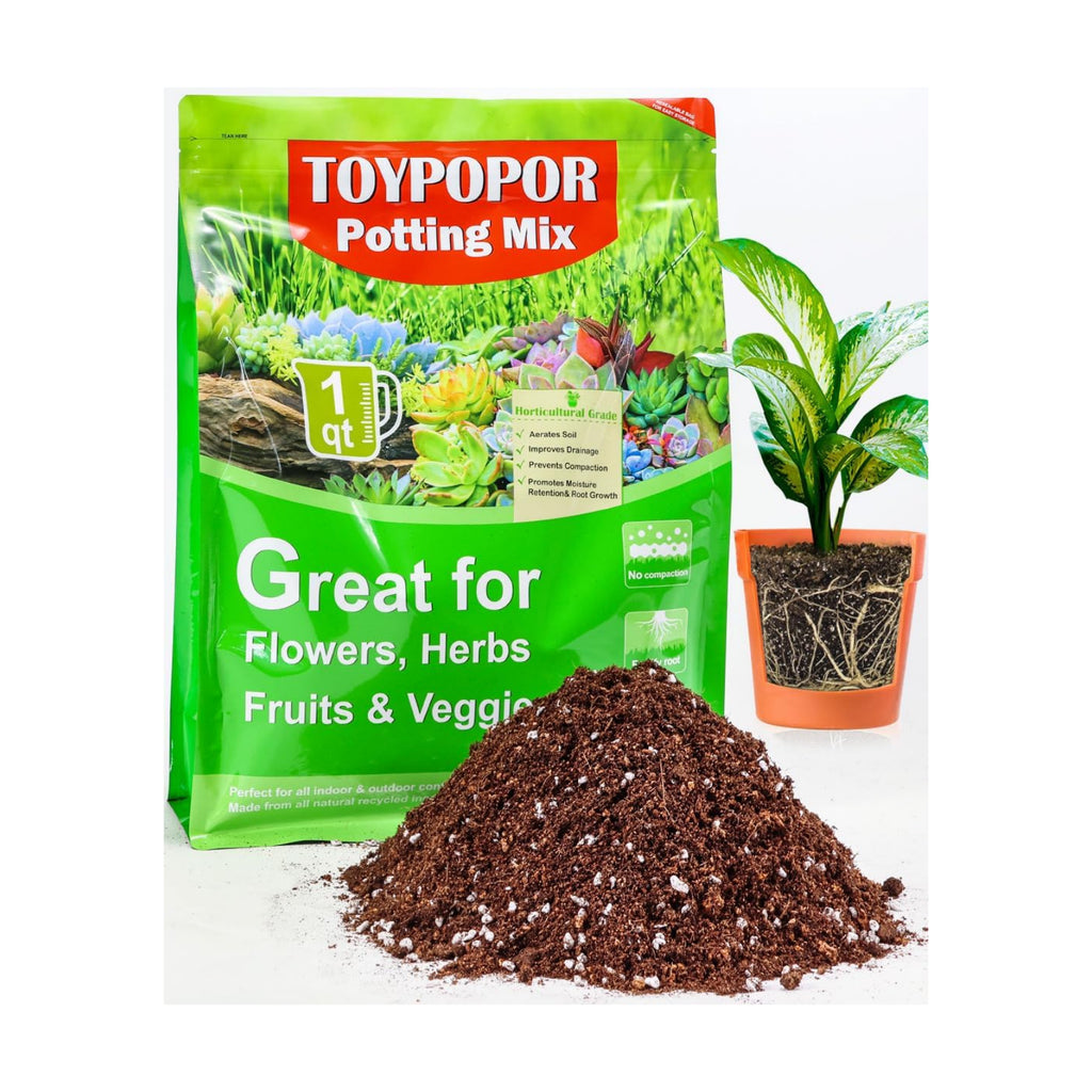 TOYPOPOR Potting Soil for All Indoor Houseplants, Contains Perlite, Peat Moss, Coco Coir and Rice Charcoal, Well Draining Potting Mix Light, Aerated Texture for Healthy Plant Roots and Fast Growth 1qt