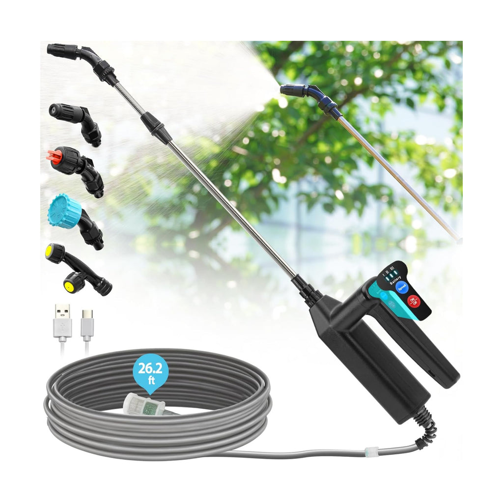 Battery Powered Sprayer Wand, 32 Inch Garden Sprayer Telescopic Wand with 3 Adjustable Speeds, Battery Indicator, 26.2