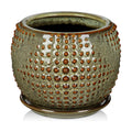 Oairse Ceramic Pot for Indoor Plants, 7 inch Plant Pot with Drainage Hole and Saucer Decorative Brown Planter with