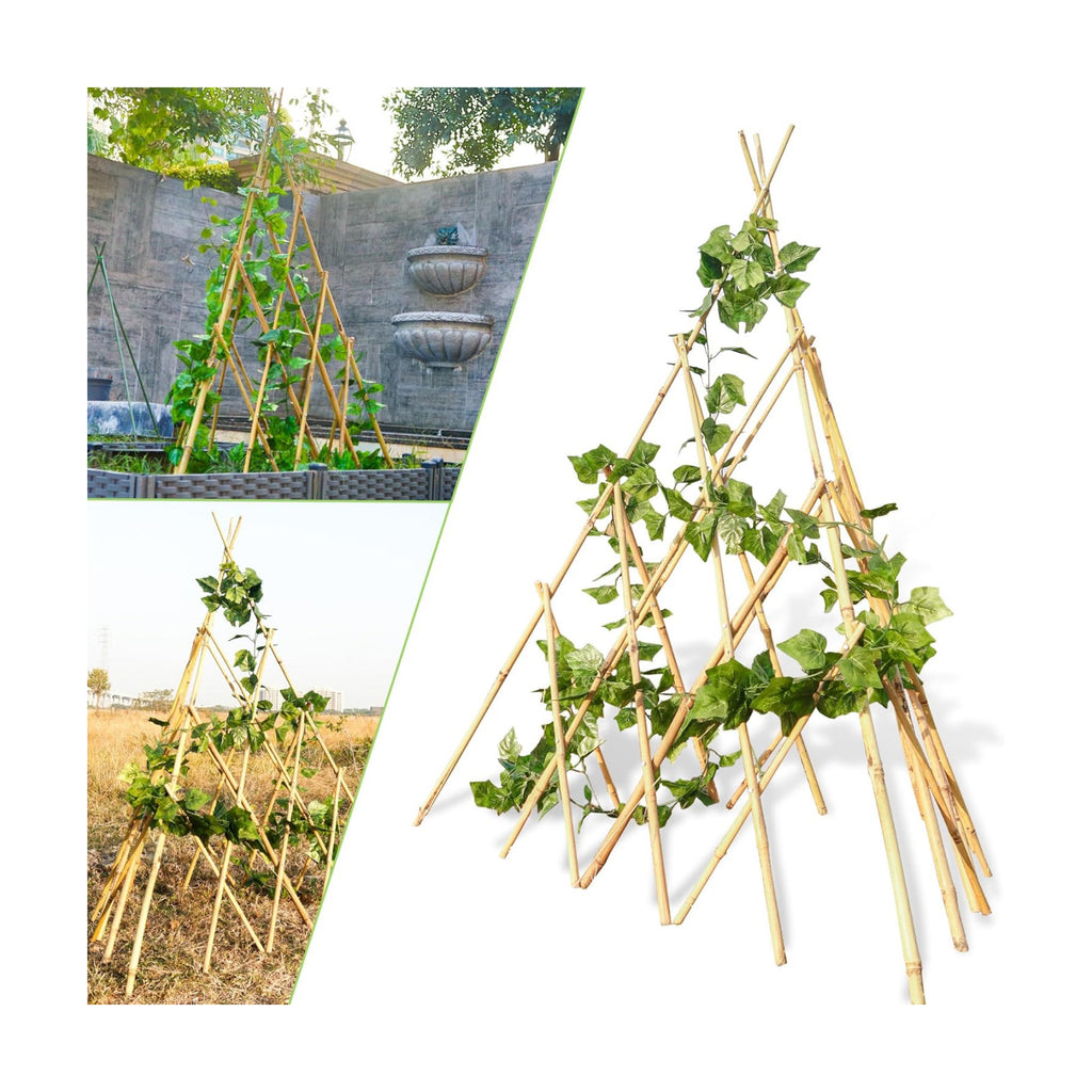4ft Expandable Bamboo Teepee Trellis for Climbing Plants, Self-Standing Natural Bamboo Trellis for Plant Support