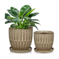 Oairse Ceramic Pots for Indoor Plants, 4.7 +5.7 inch Pots for Plants Set of 2 Brown Plant Pots with Drainage Holes and