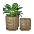 Oairse Ceramic Pots for Indoor Plants, 6.1 +4.9 inch Pots for Plants Set of 2 Brown Plant Pots with Drainage Holes and