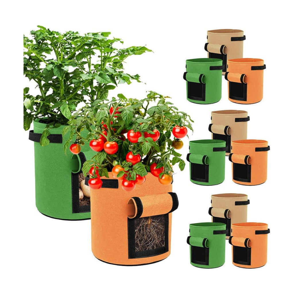 9 Pack 10 Gallon Potato Grow Bags, Colorful Garden Planting Bag | Nonwoven Fabric Growing Bags with Durable Handle and