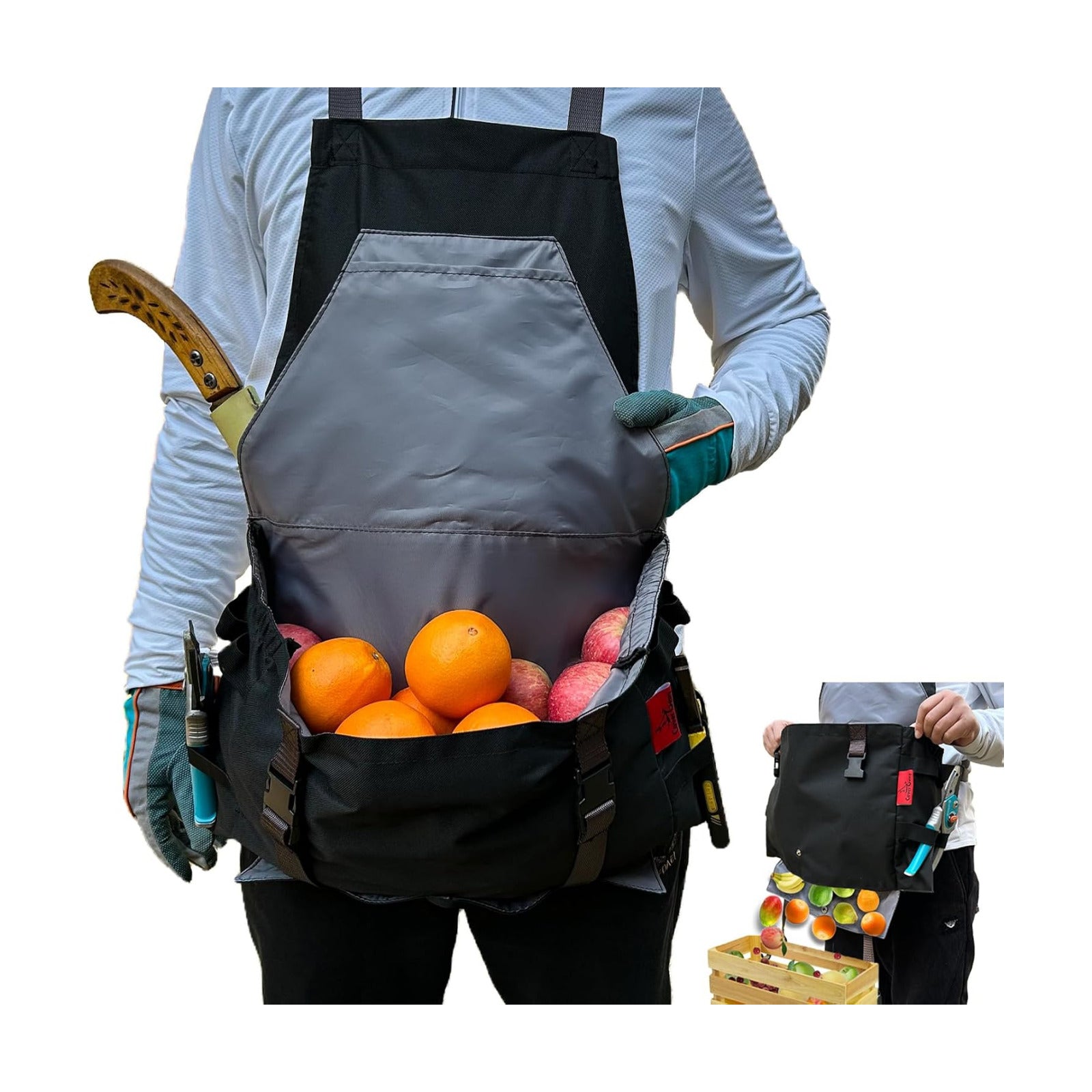 Gardening Apron Waterproof Cross Back Apron, Extra 600D Heavy Duty Apron Harvest and Large Quick Release Pockets