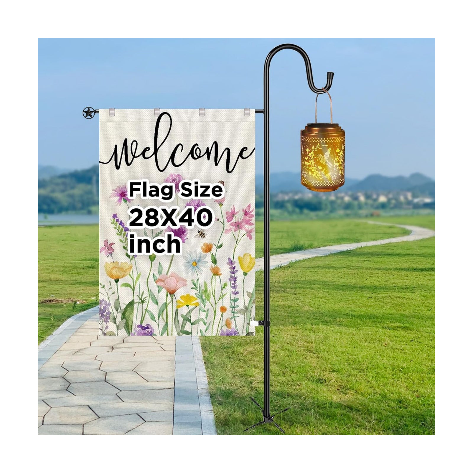 Garden Flag Stand for Outdoor,Heavy Duty Garden Flag Holder for 28x40 Flags, 62 Inches Gaden Flag Pole with Shepherd