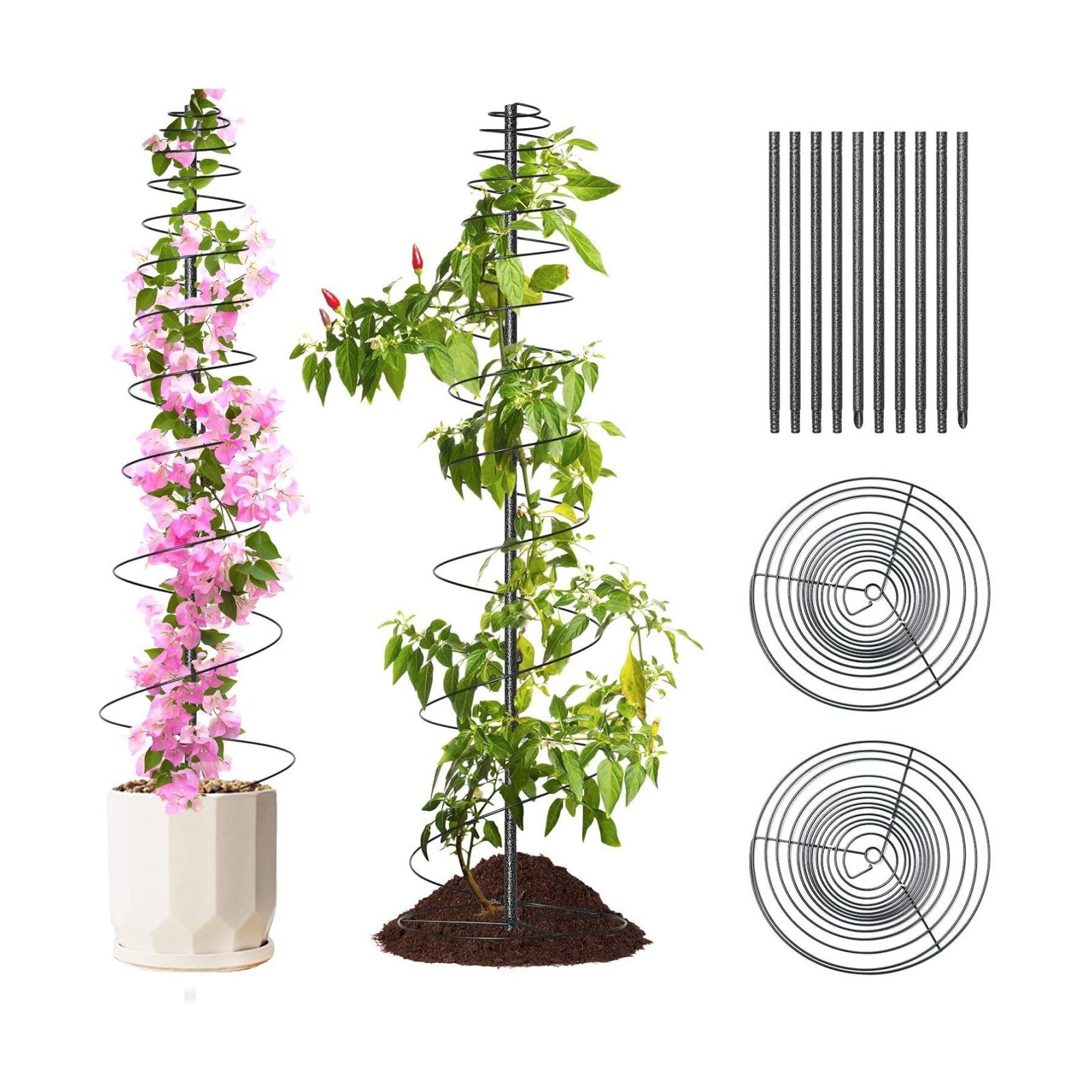 2 Pack Spiral Metal Garden Trellis for Climbing Plants Outdoor - 72" Large Heavy Duty Plant Support Tower with Center