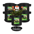 5 Pack 5 Gallon Grow Bags with 5 Plant Saucer and 5 Labels 260g Thickened Nonwoven Fabric Plant Pots with Handles