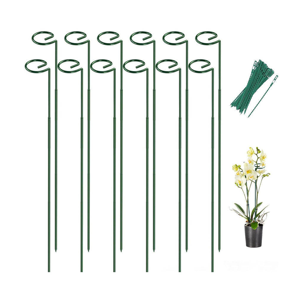 12 Pack 23.6 In Metal Plant Stakes, Plant Support Stakes with 15 Twist Tie | Adjustable Plant Supports, Flower Stakes
