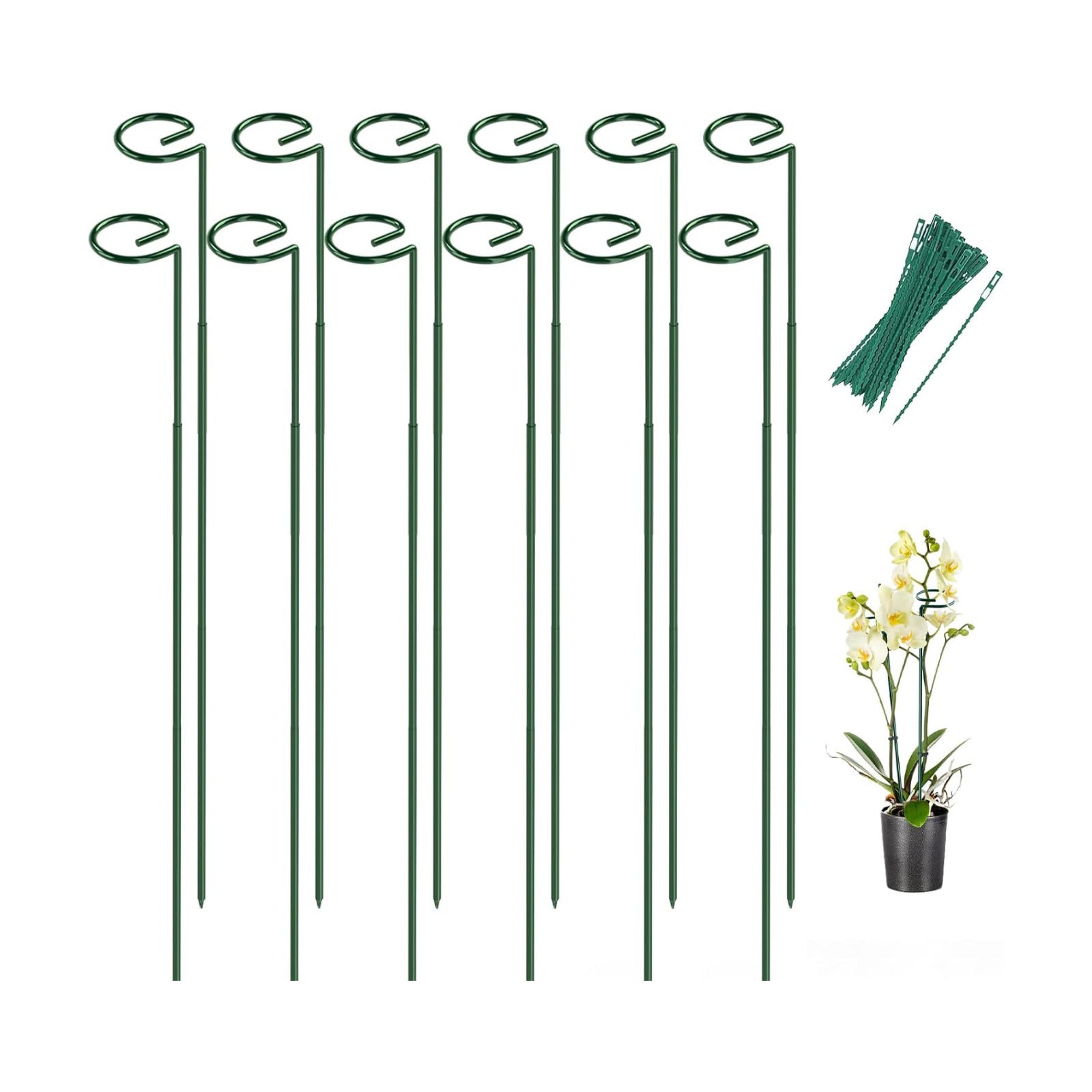 12 Pack 23.6 In Metal Plant Stakes, Plant Support Stakes with 15 Twist Tie | Adjustable Plant Supports, Flower Stakes