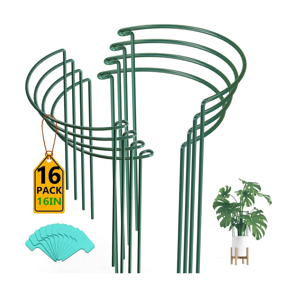 16 Pack 16 In Plant Support Stakes, Peony Cages And Supports with 15 Lable | Rust-proof Metal Plant Stakes, Plant