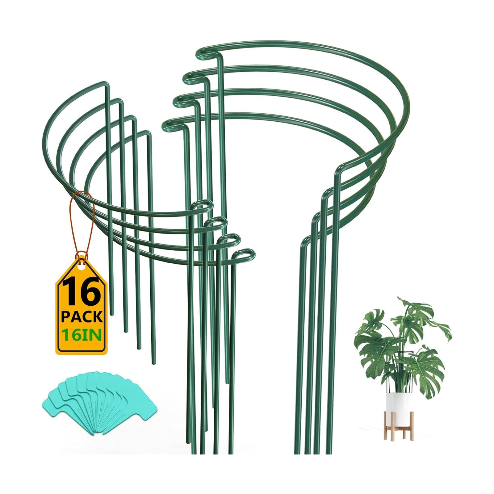 16 Pack 16 In Plant Support Stakes, Peony Cages And Supports with 15 Lable | Rust-proof Metal Plant Stakes, Plant