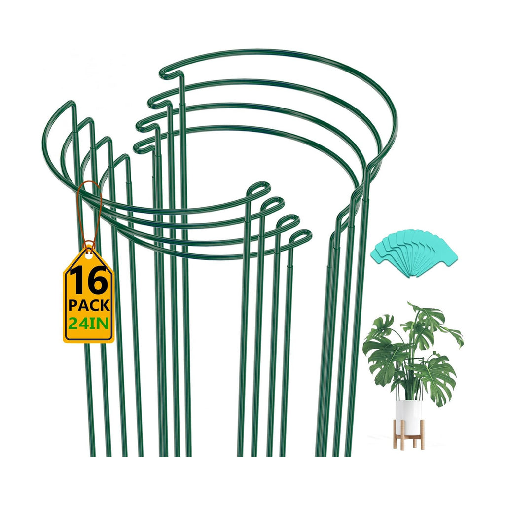 16 Pack 24 In Plant Support Stakes, Peony Cages And Supports with 15 Lable | Rust-proof Metal Plant Stakes, Adjustable