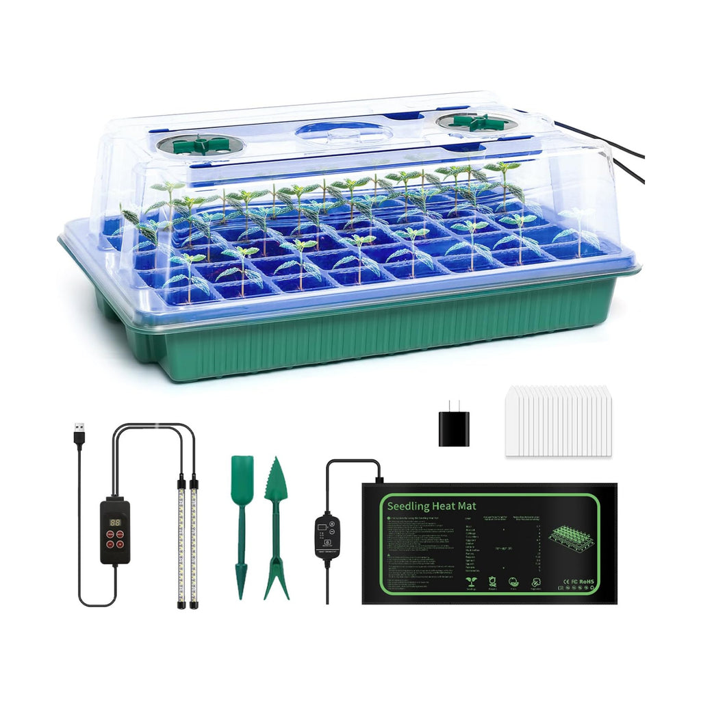 40 Cell Seed Starter Kit with Grow Light and Heating Mat | Graphene Heating Mat, Reusable Seed Starter Tray, 4.7"