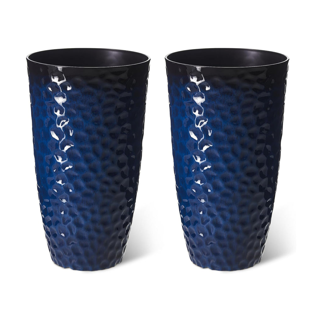 Glitzhome 23.75" H Oversized Tall Planter,Modern Set of 2 Honeycomb Textured Gradient Cobalt Blue Round Garden Plant