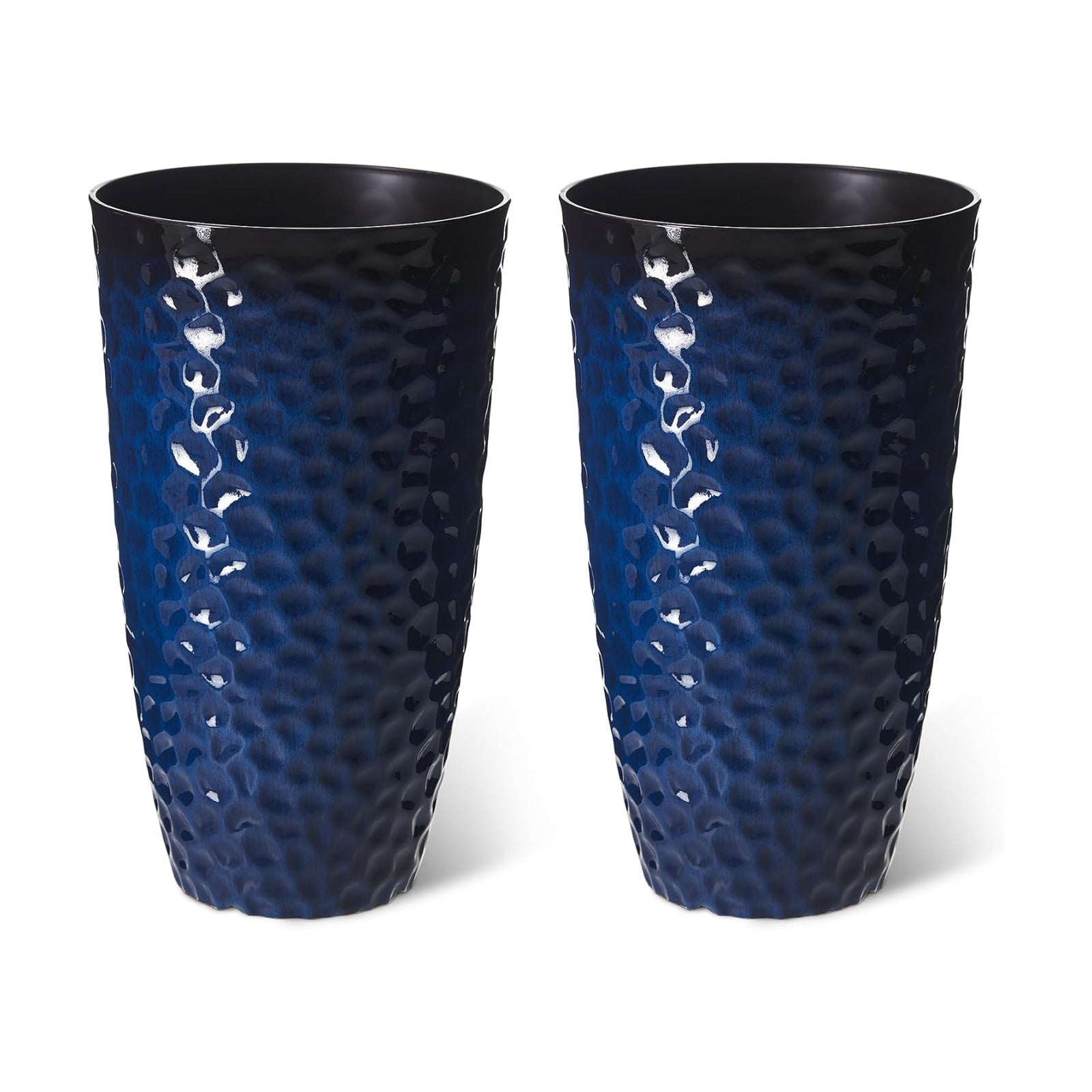 Glitzhome 23.75" H Oversized Tall Planter,Modern Set of 2 Honeycomb Textured Gradient Cobalt Blue Round Garden Plant