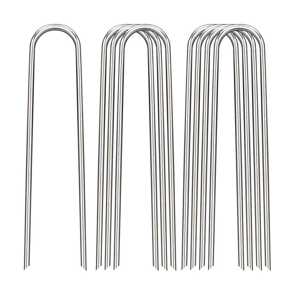 8 Inch Landscape Staples, 12/25/50/100 Pack Galvanized Garden Stakes, Heavy Duty 8 Gauge U-Shaped Ground Stakes for