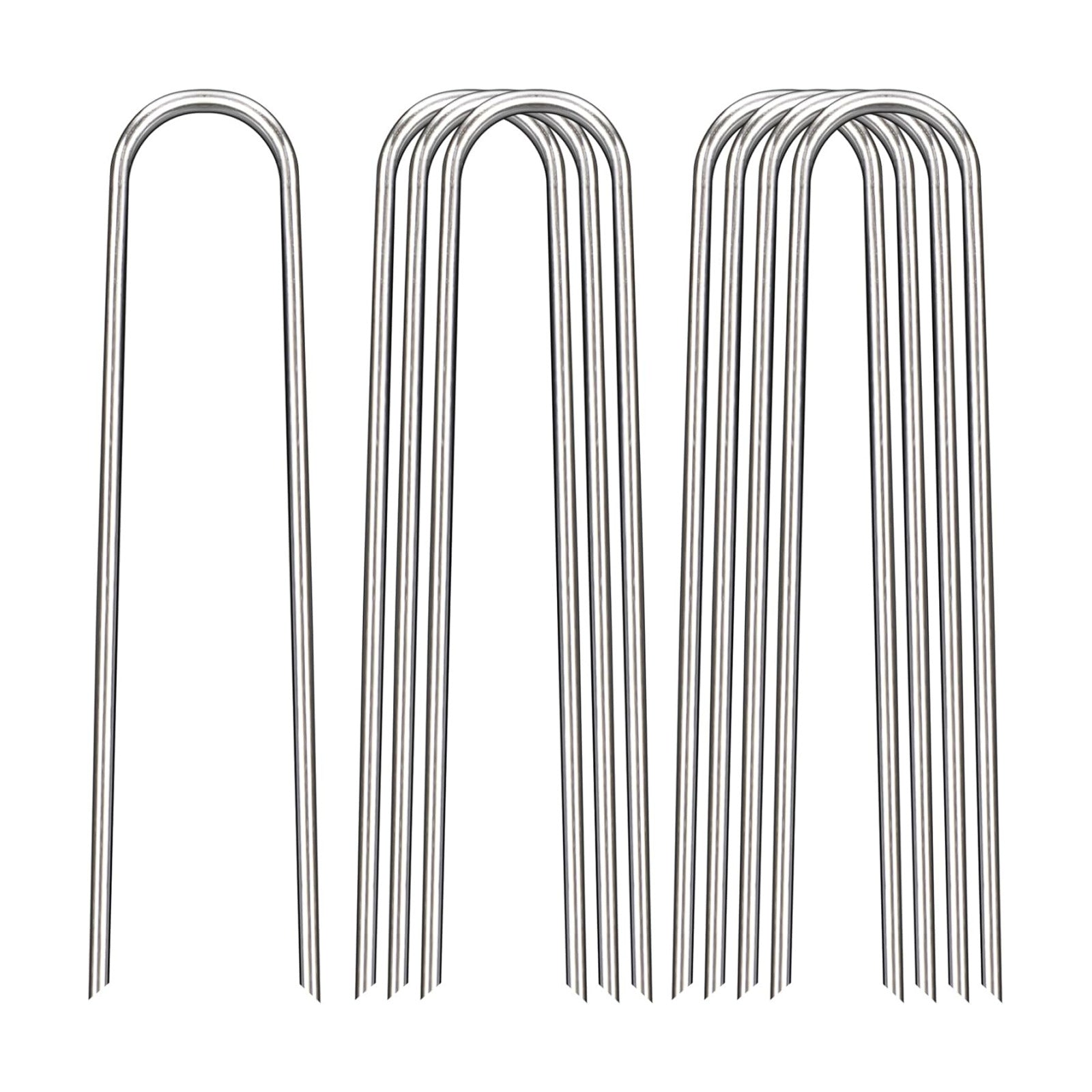 8 Inch Landscape Staples, 12/25/50/100 Pack Galvanized Garden Stakes, Heavy Duty 8 Gauge U-Shaped Ground Stakes for
