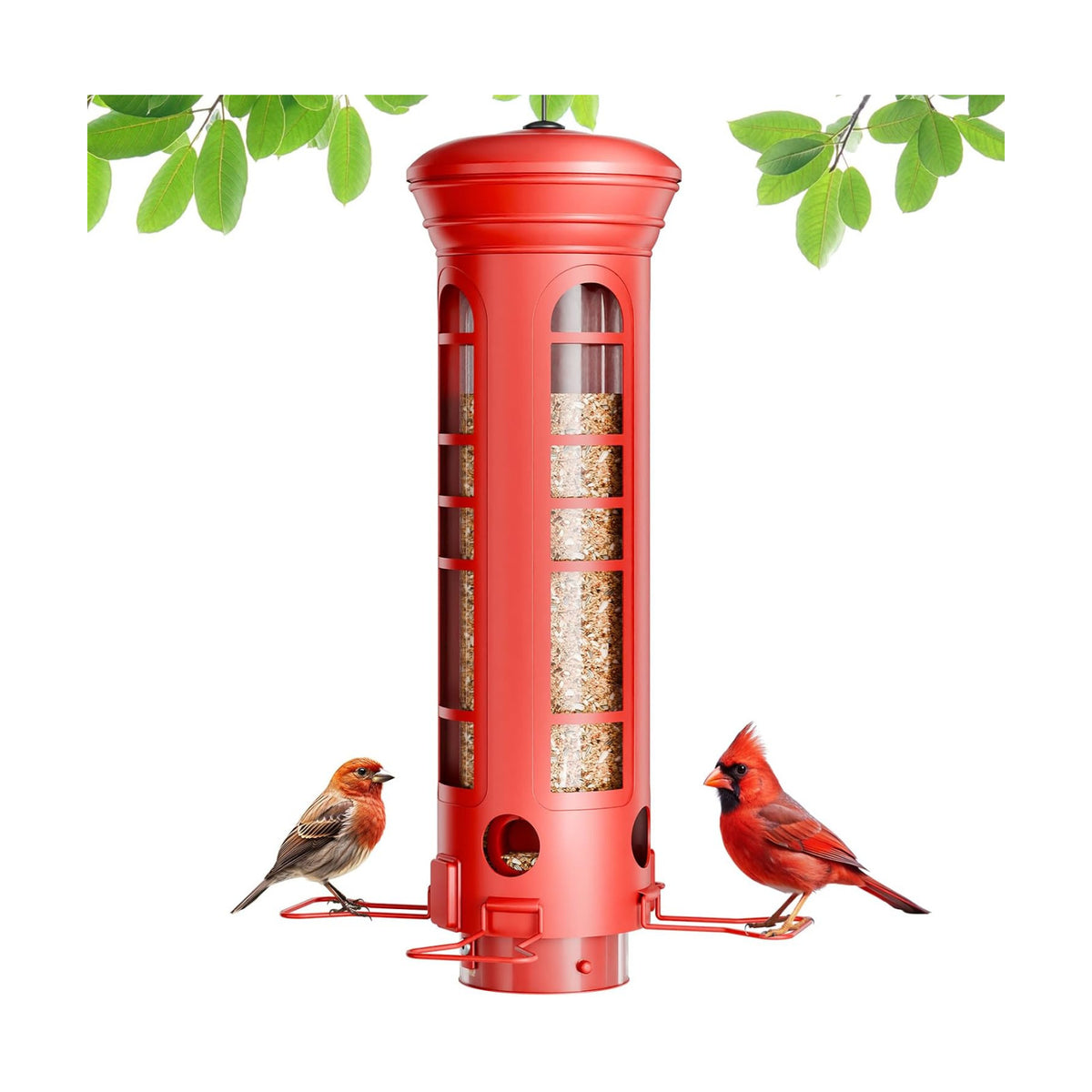Squirrel Proof Metal Bird Feeder, Removable Base for Cleaning, Weight Activated Perches, 3 Lbs Capacity, Weatherproof & Rust Proof, Outdoor Hanging Bird Feeder for Cardinals, Finches