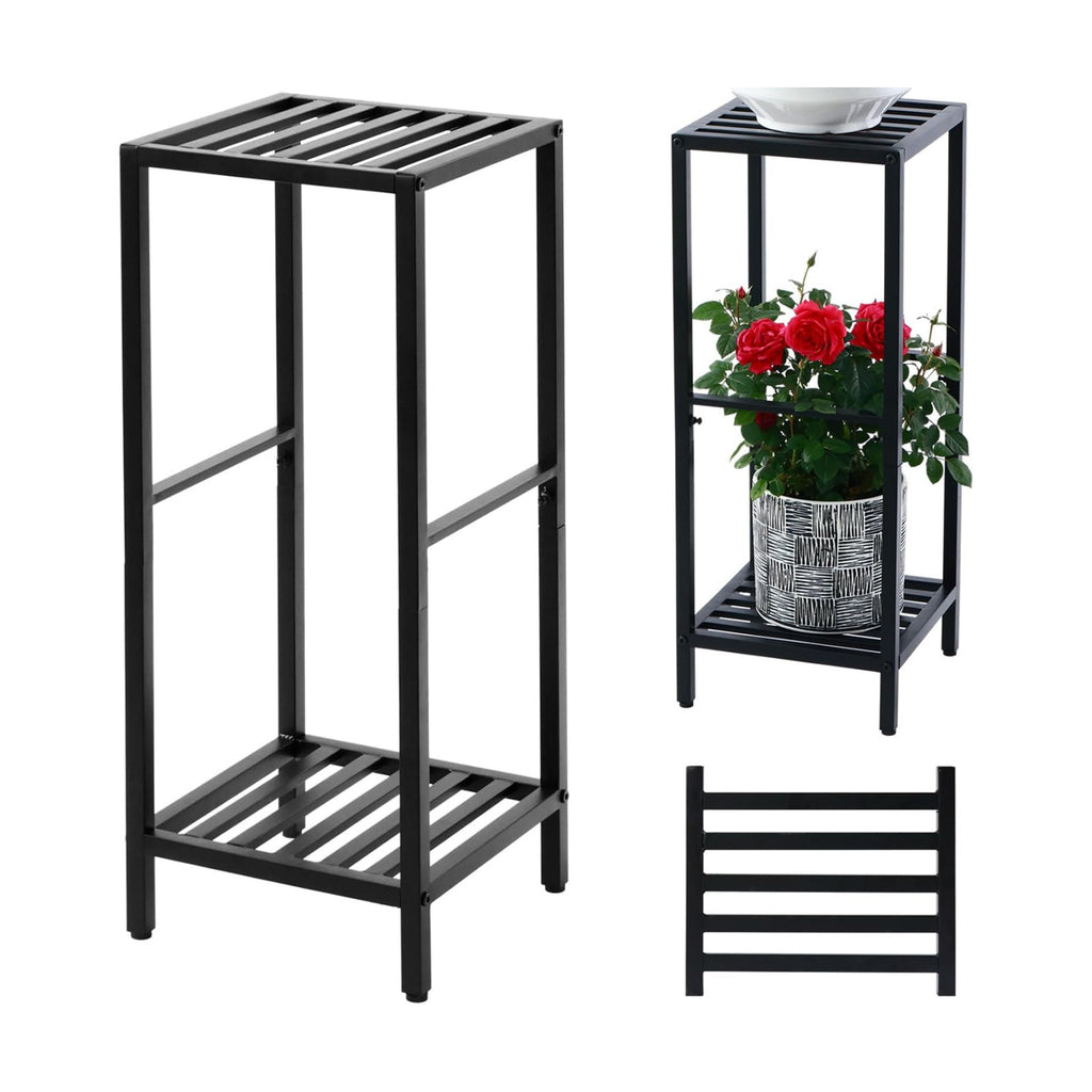 Party Zealot 2-Tier Tall Metal Square Plant Stand 31” Heavy-Duty Modern Flower Pot Rack for Indoor Living Room, Corner