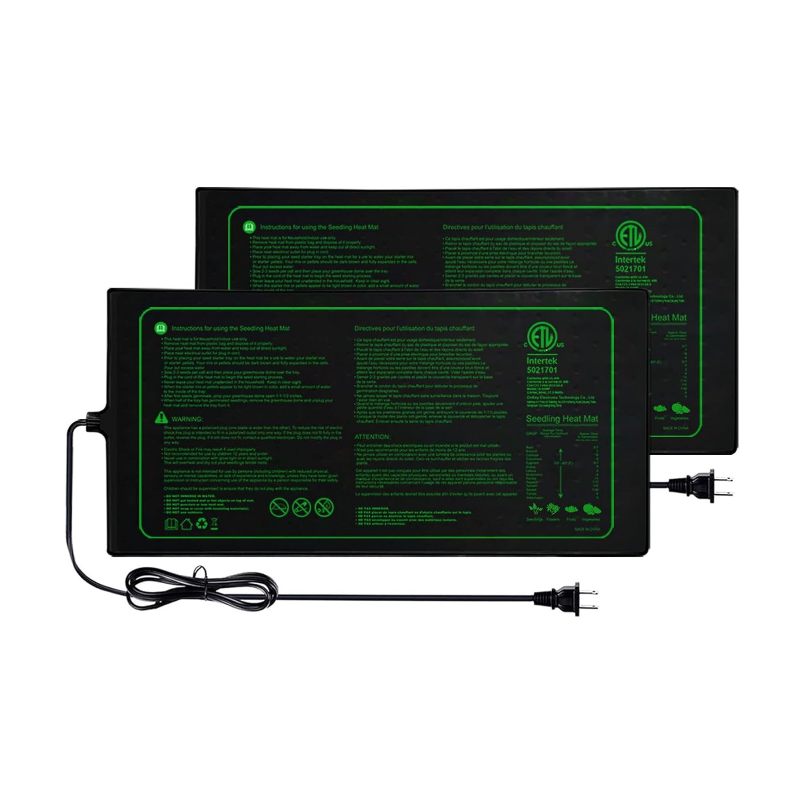 10"x20" Seedling Heat Mat for Seed Starting and Germination,2 Pack | Durable Waterproof Hydroponic Heating Pad with ETL