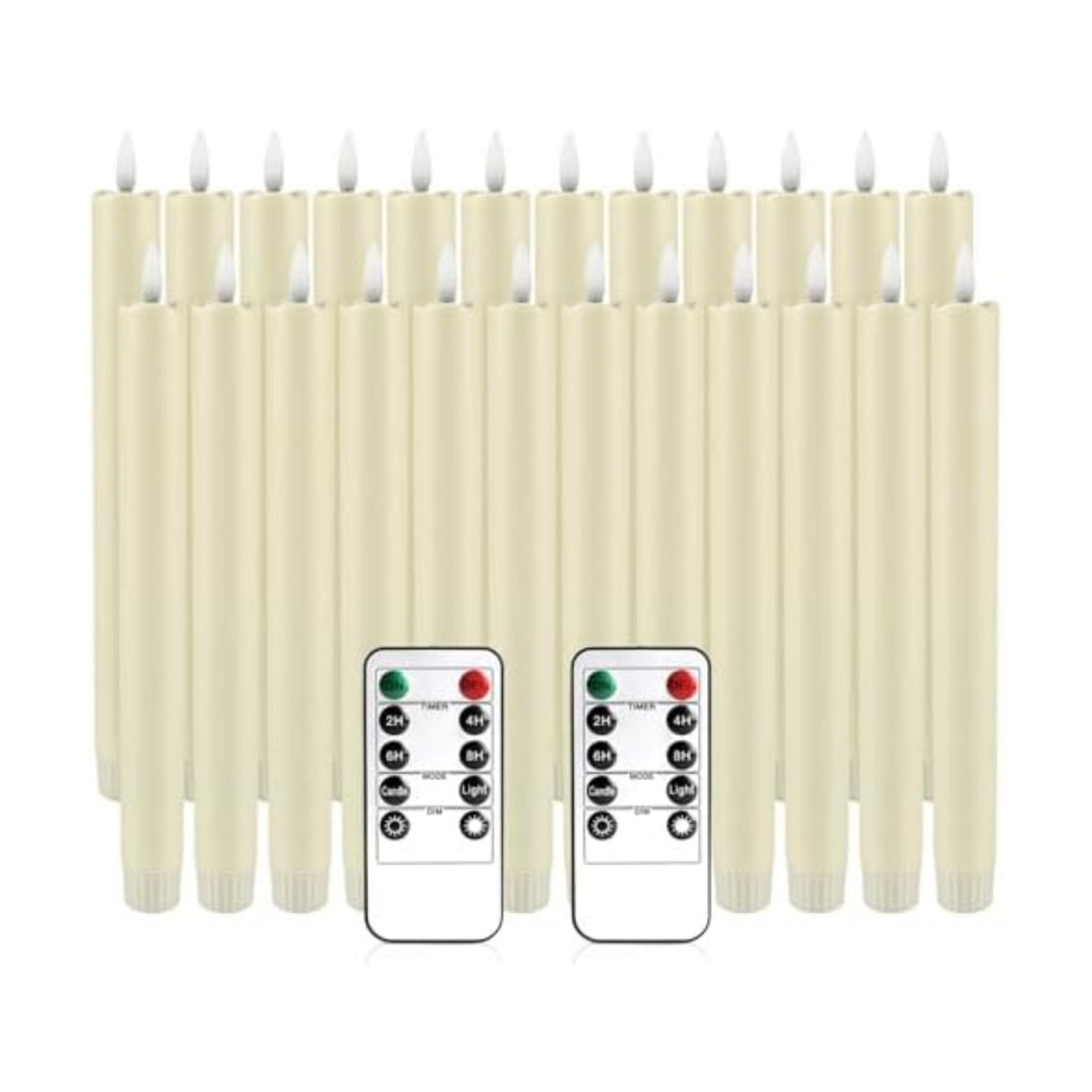YOROXRG 24 Pack LED Flameless Taper Candles with Timer, Dripless Fake Candlesticks with 3D Flickering Flame, 9.6 Inches White Window Candle for Fireplace Christmas Halloween（Ivory）