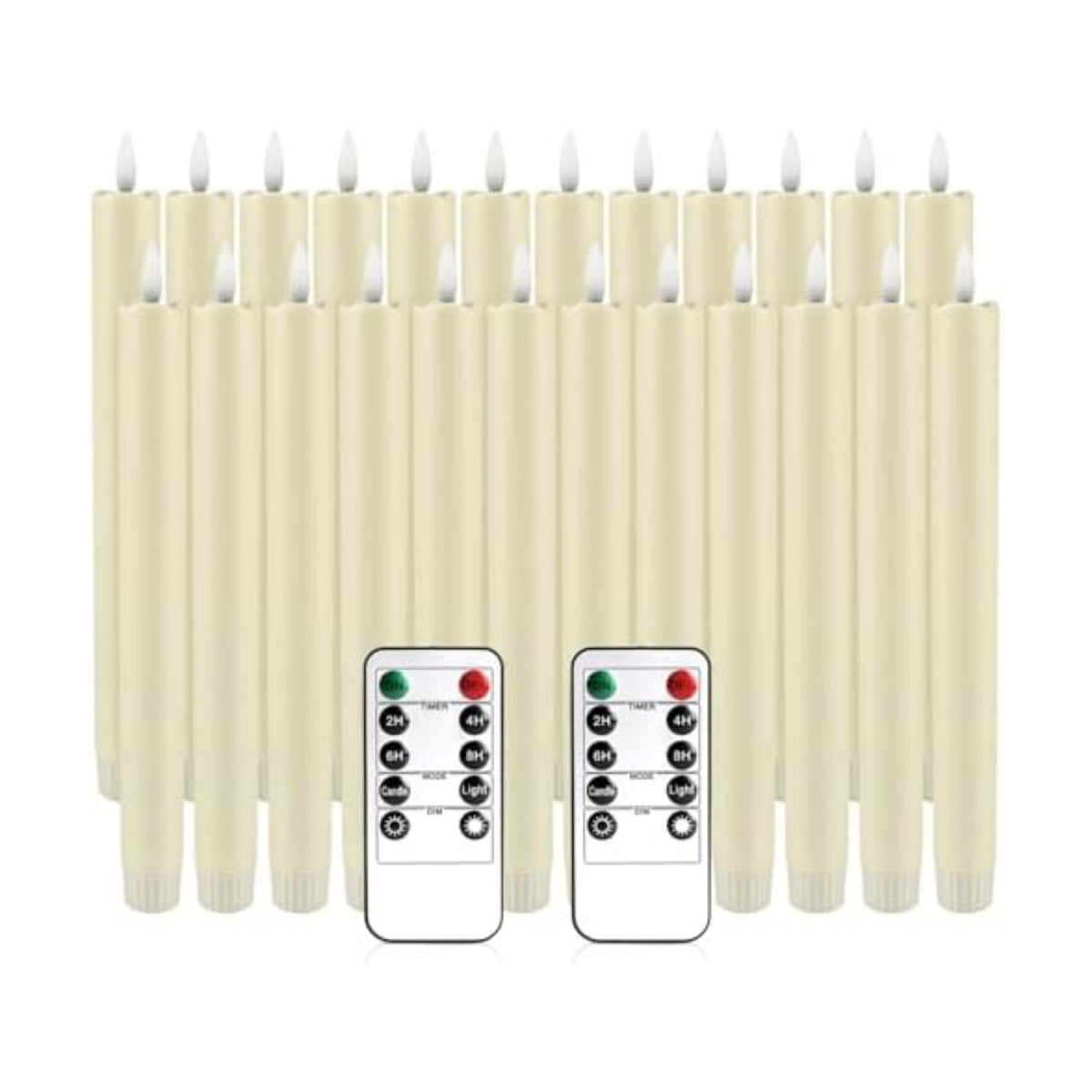 YOROXRG 24 Pack LED Flameless Taper Candles with Timer, Dripless Fake Candlesticks with 3D Flickering Flame, 9.6 Inches White Window Candle for Fireplace Christmas Halloween（Ivory）
