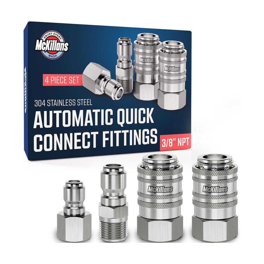 McKillans® 3/8" NPT Automatic Pressure Washer Quick Connect Kit of 4 - Stainless Steel - 3/8" Pressure Washer Quick