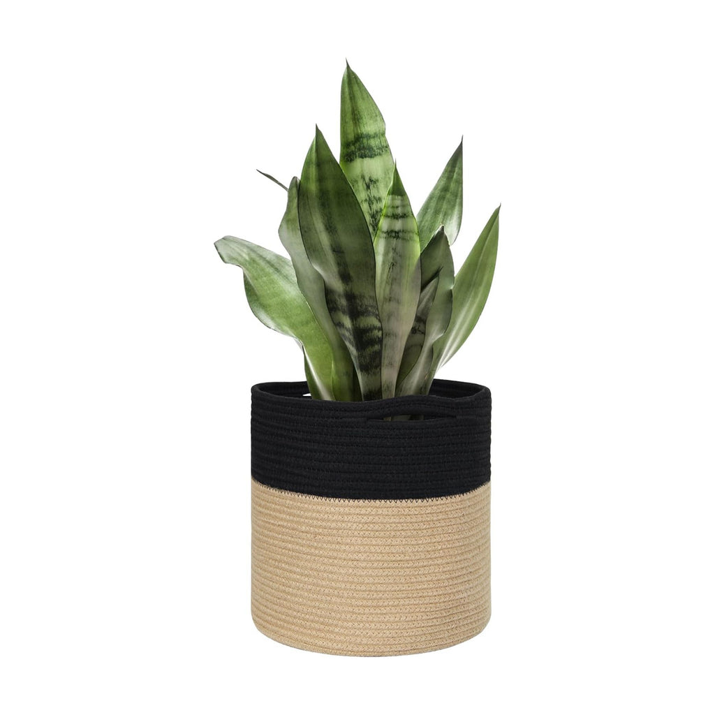 MEGASKET Wicker Plant Basket Indoor, 11" x 11" Jute Spliced Cotton Rope Basket Planter for 10" Pot, Woven Flower Tree Pots Cover, Small Floor Indoor Planters, Modern Bins for Plants and Home Decor