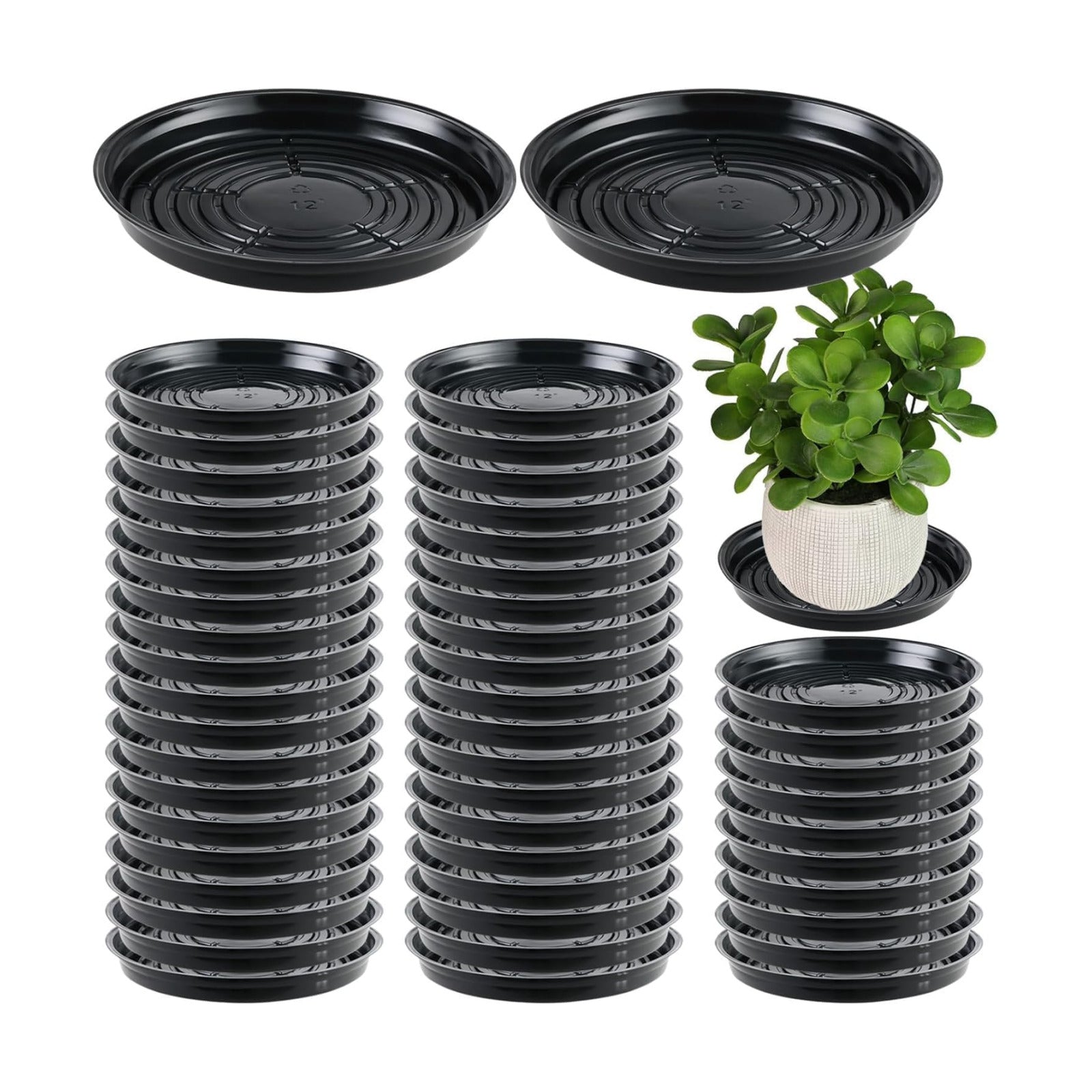 50 Packs 12 Inches Large Plant Saucers for Indoor Outdoor Use Heavy Duty Plastic Plant Plate Dish for Planter Bulk