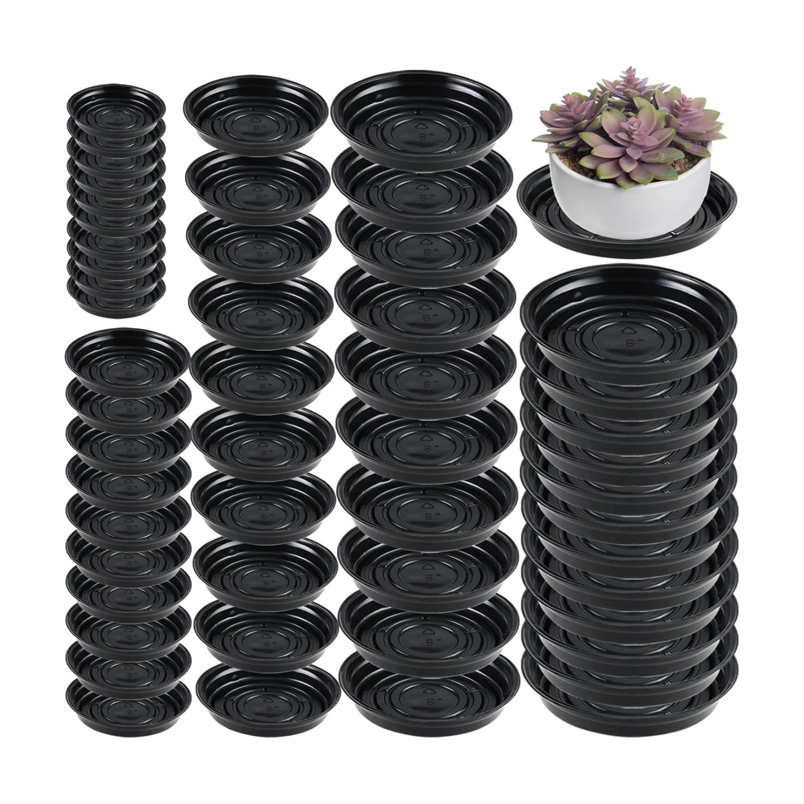 50 Packs 4/6/8/10/12 Inches Plant Saucers for Indoor Outdoor Use Heavy Duty Plastic Plant Plate Dish for Planter Bulk