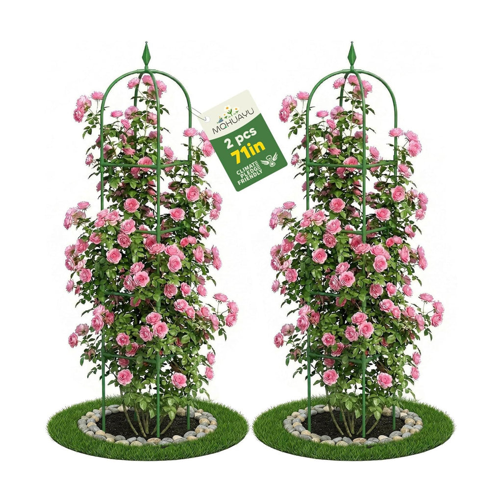 2 Pack Garden Obelisk Trellis for Climbing Plants, 6 FT Metal Rustproof Plant Support Rose Trellis, Tower Potted Cages